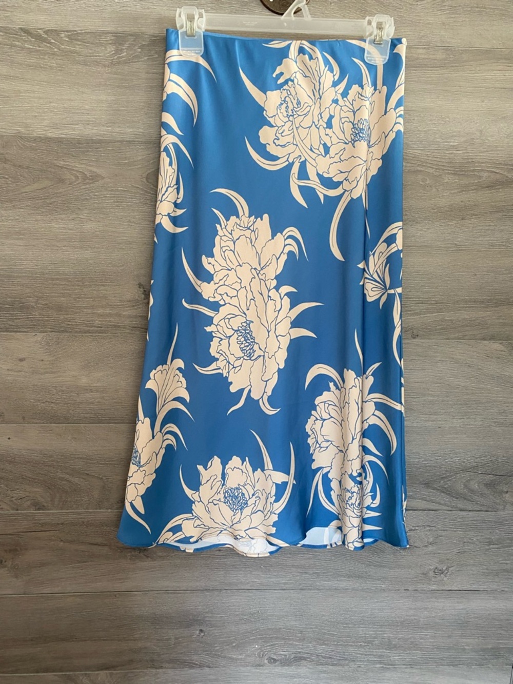 Aritzia Slip Satin Midi Skirt Floral Blue